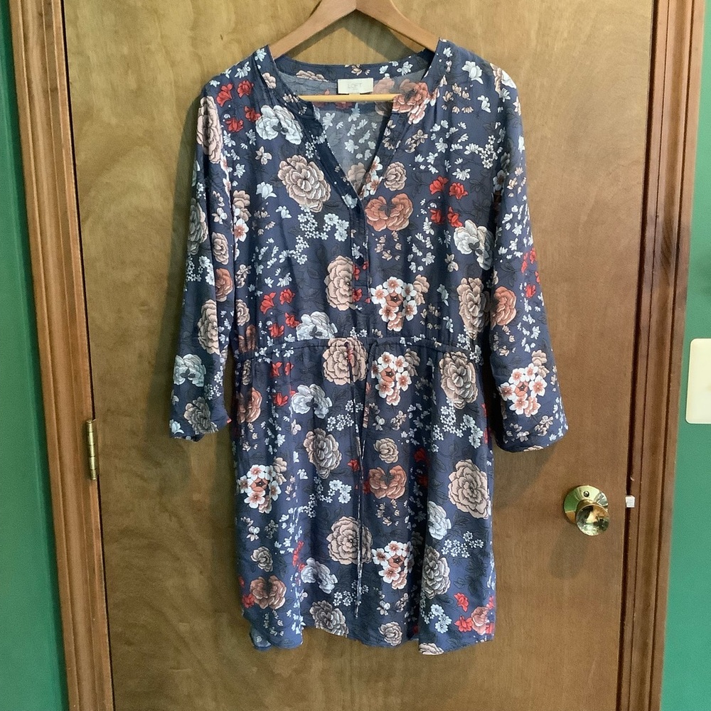 Loft Blue Floral Tunic Dress - M